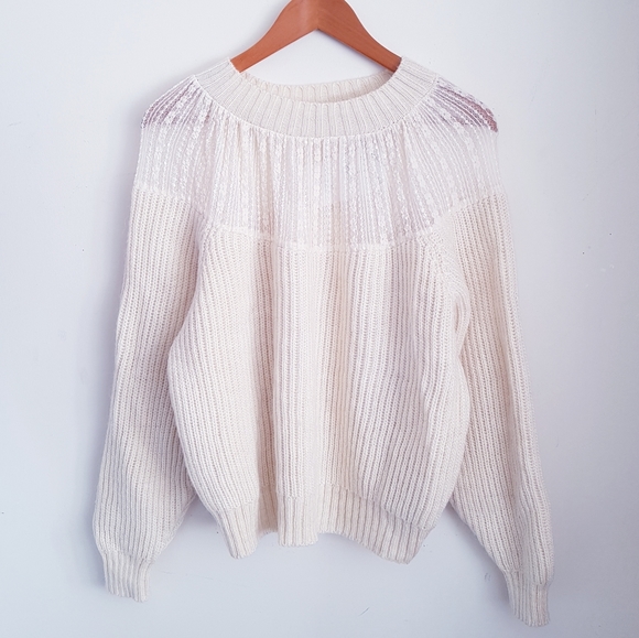 ZARA Cream Lace Yoke Wool Blend Knit Sweater - Picture 4 of 13